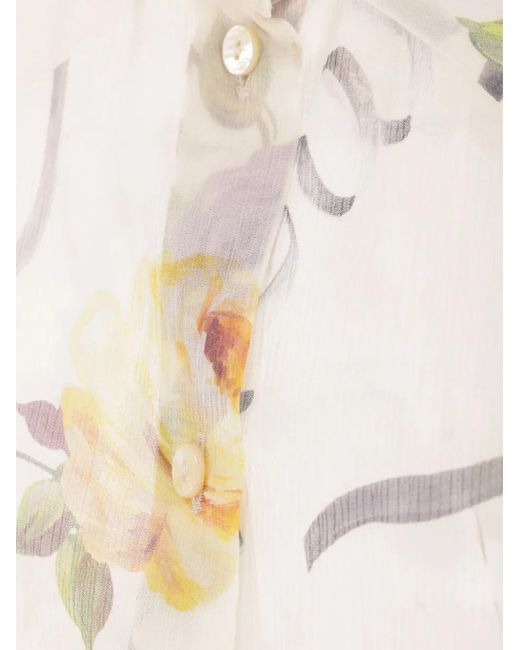 Blumarine ラッフル フローラル ブラウス White