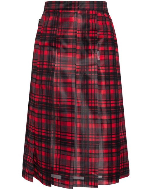 Toga Red Pleated Checked Midi Skirt