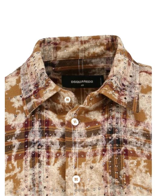 DSquared² Brown Bleached Sparkly Check Shirt for men