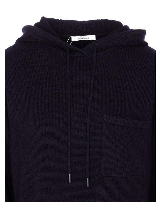 Max Mara Blue Hooded Patch-Pocket Sweater