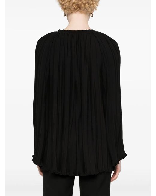 Lanvin Black Long-Sleeve Pleated Blouse