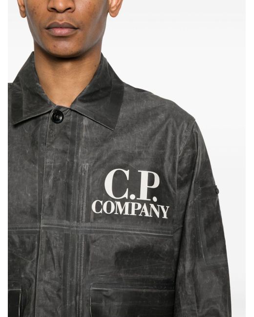 C P Company Beschichtete Hemdjacke mit Logo-Print in Black für Herren