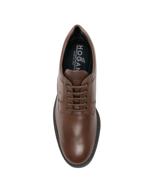 Hogan Brown Logo-Embossed Leather Derby Shoes for men