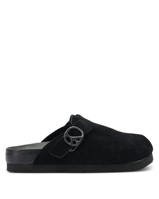 Needles Black Buckle Perforated Mules for men