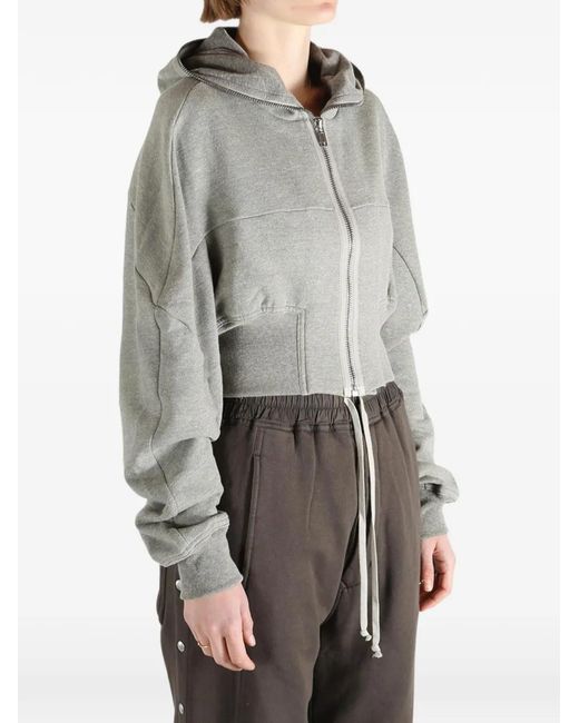 Rick Owens Gray Mini Ribbed Hooded Zip Sweatshirt