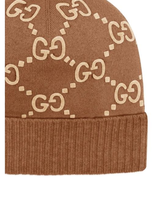 Gucci Brown Gg-Jacquard Cashmere Beanie