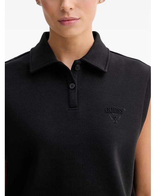 Guess Black Drawstring-Hem Sleeveless Polo Shirt