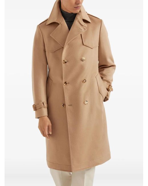 Brunello Cucinelli Natural Double-Breasted Cashmere Coat for men