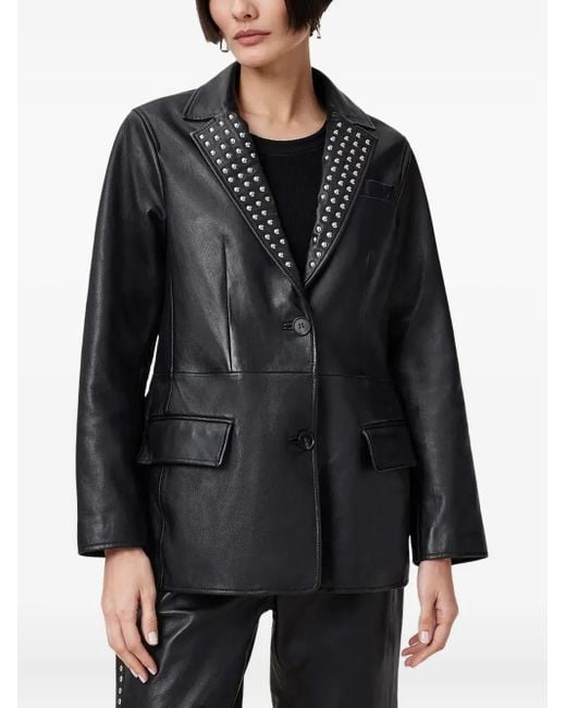 AllSaints Black Studded Leather Blazer