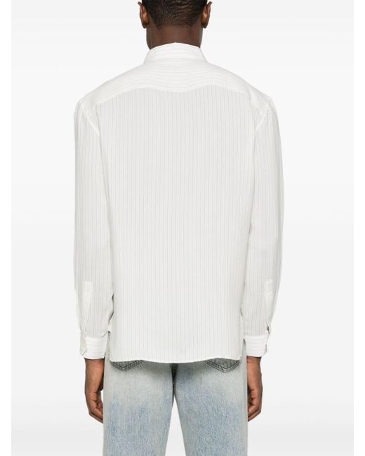 Chemise rayée à logo brodé Saint Laurent pour homme en coloris White