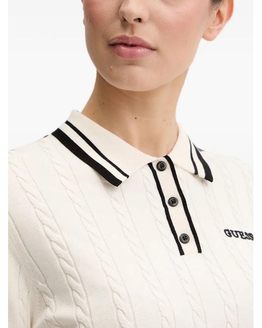 Guess White Cable-Knit Polo-Collar Sweater