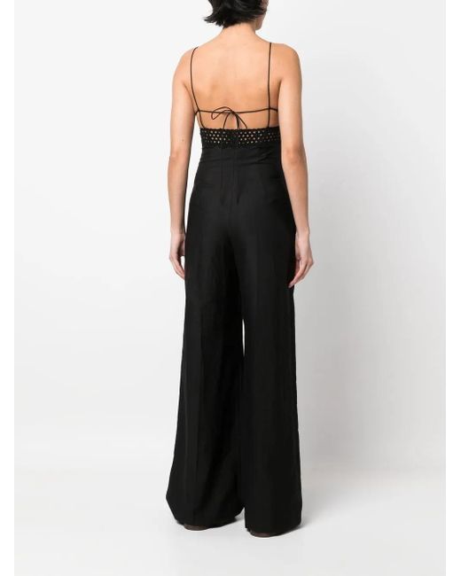 Stella McCartney Black Flared Jumpsuit In Broderie Anglaise Lace