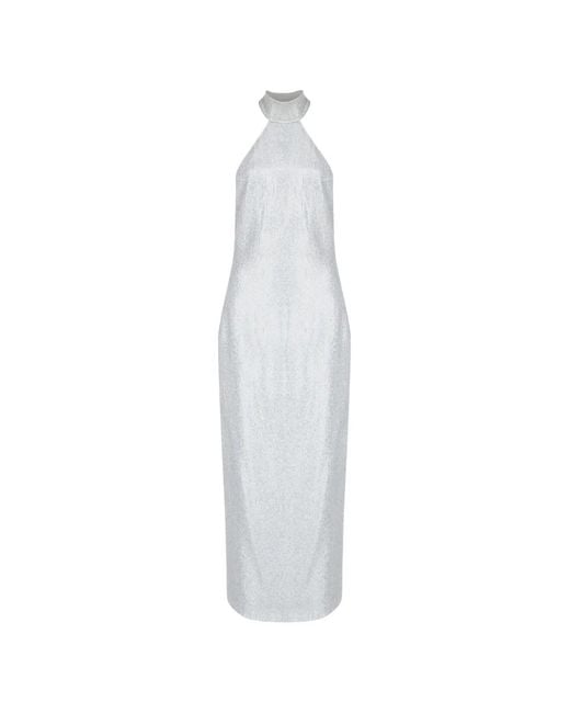 Zeynep Arcay White Sequin-Embellished Halterneck Maxi Dress