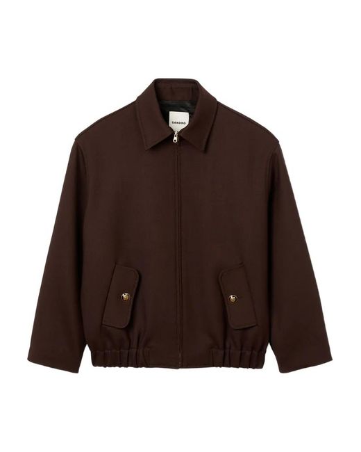 Sandro Brown Zip-Fastening Elasticated-Hem Jacket