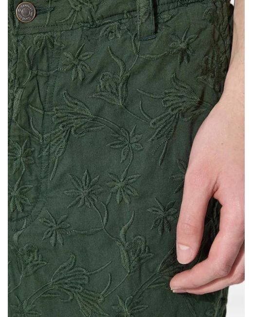 Corridor NYC Green Floral Embroidered Cotton Trousers for men