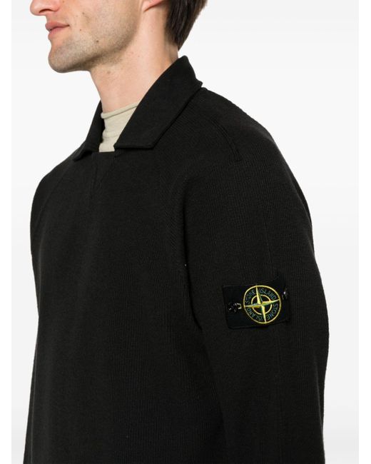 Stone Island Black Compass Badge Ribbed Sweatshirt for men