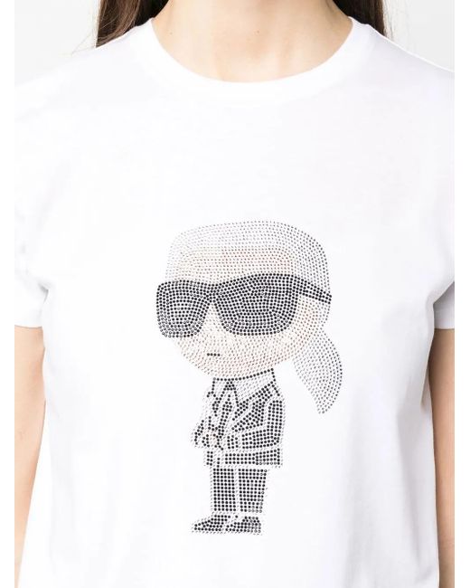Karl Lagerfeld White Ikon Rhinestone-Embellished T-Shirt