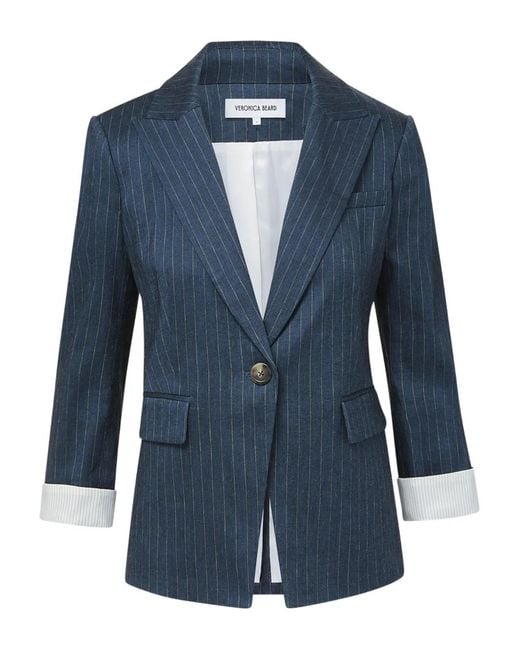 Veronica Beard Blue Pinstriped Single-Breasted Blazer