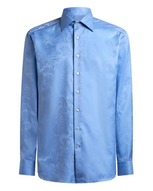 Etro Blue Jacquard Floral Shirt for men