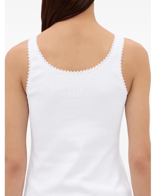 MSGM White Lace-Trim Bow Top