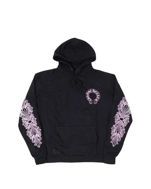 Chrome Hearts Black Glitter Shoulder Floral Logo Hoodie for men