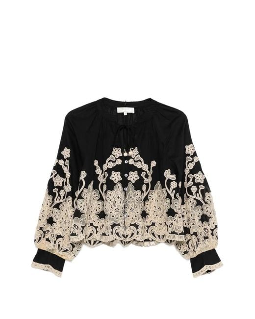 Sea Black Gracelyn Lace-Trimmed Embroidered Blouse