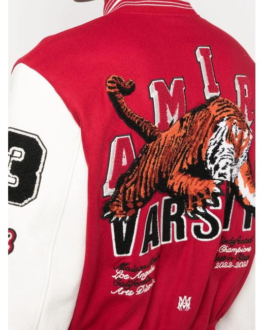Amiri Red And White Varsity Bomber Jacket With Vintage Patches for men