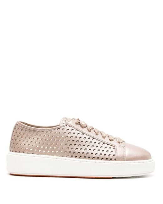 Santoni White Perforated Leather Sneakers