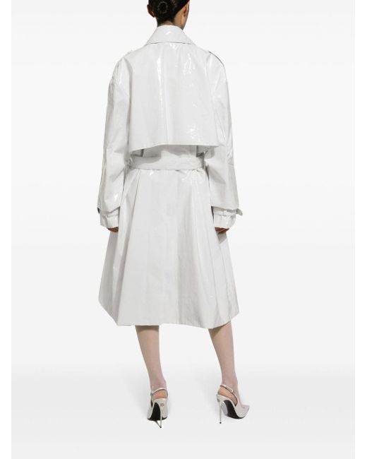 Dolce & Gabbana White Belted Patent-finish Trench Coat