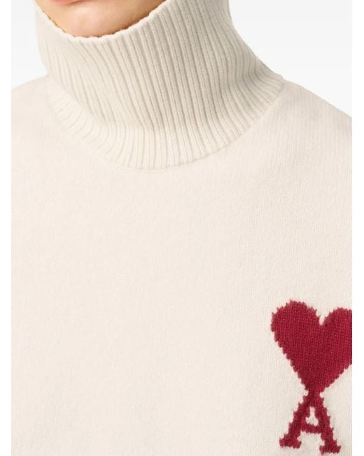 AMI Ami De Coeur Wollen Trui Met Trechterhals in het White
