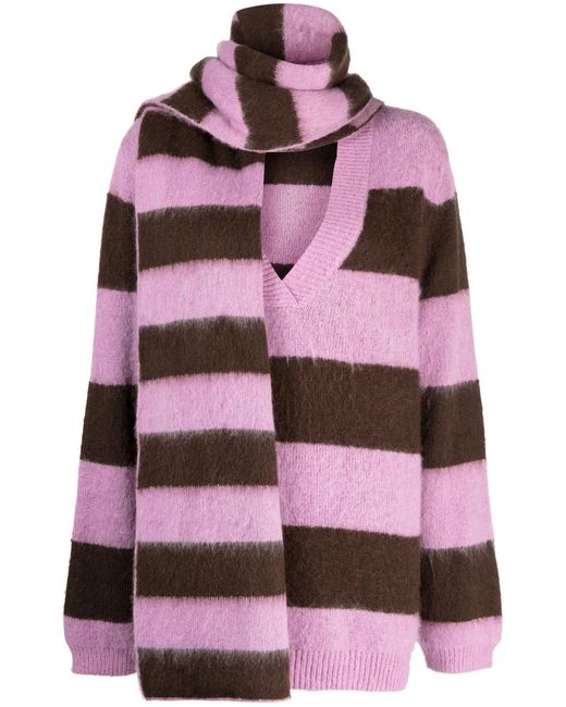 B+ AB Purple Stripe-Pattern V-Neck Jumper
