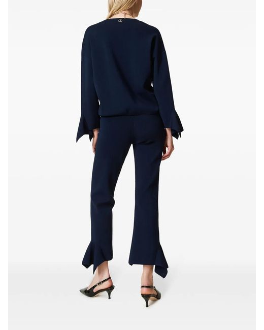Twinset Blue Ruffle-Detail Trousers