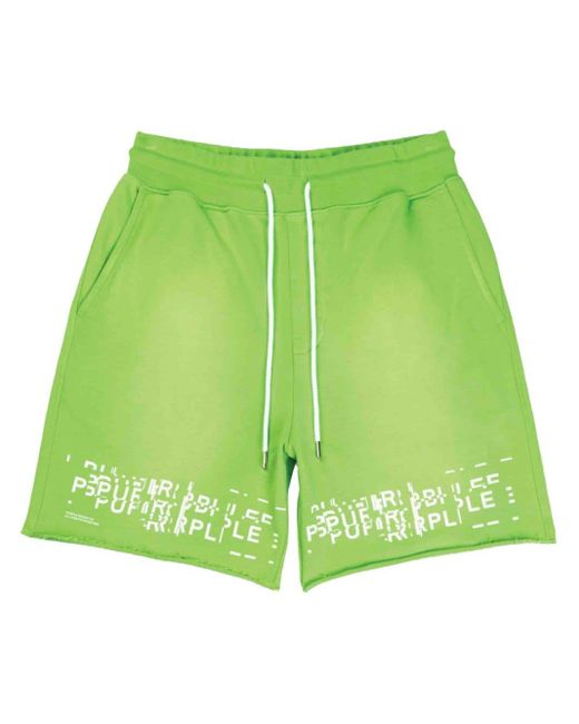 Purple Brand Green Logo-print Cotton Jersey Shorts for men