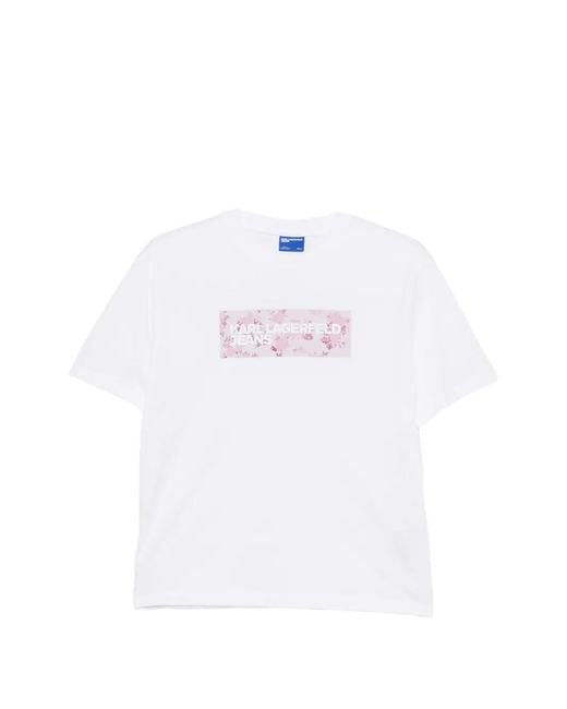 Karl Lagerfeld White Floral-Print Logo-Print T-Shirt