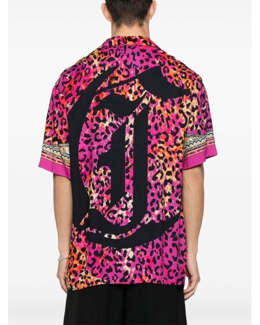 Just Cavalli Pink Leopard-print Shirt for men