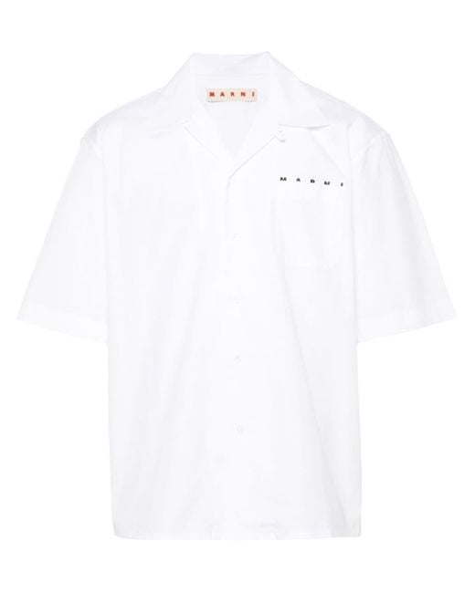 Marni White Logo-Print Cotton Shirt for men