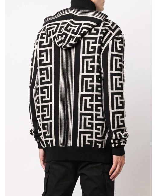 Balmain Black Maxi Monogram Hoodie for men