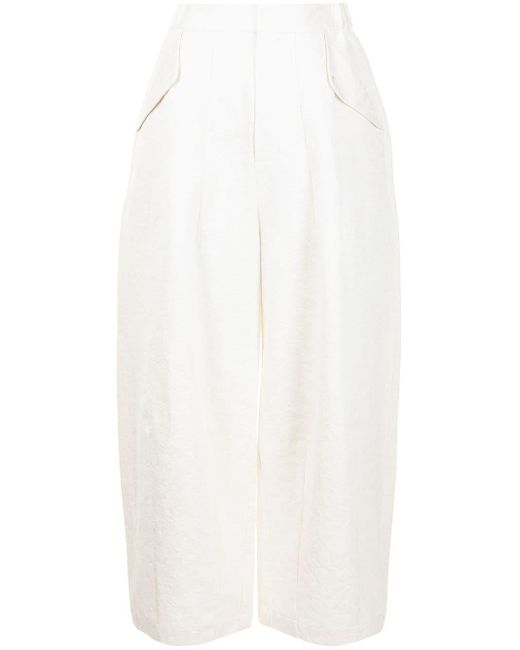 Renli Su White Floral-jacquard Wide-leg Trousers