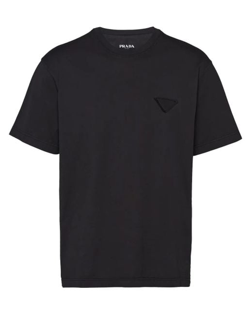 Prada Black Embellished-Triangle T-Shirt for men