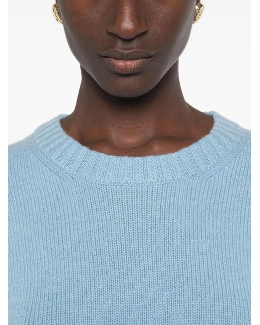 Allude Blue Ribbed-Knit Crew Neck Sweater