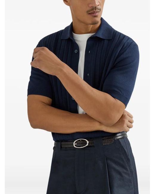 Brunello Cucinelli Blue Ribbed Knit Shirt for men
