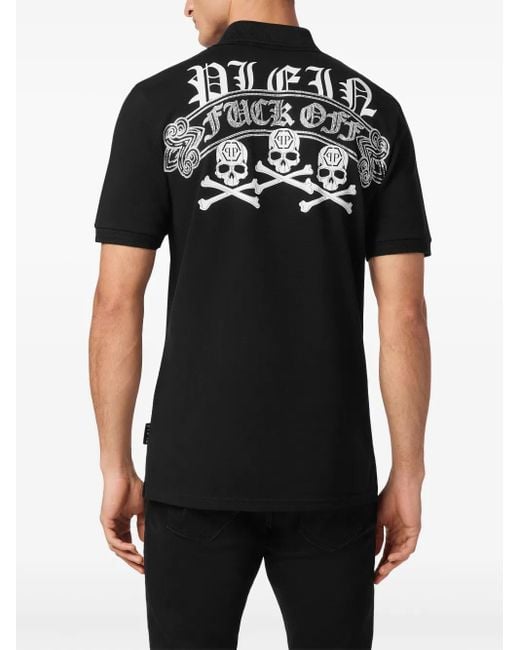 Philipp Plein Black Skull & Bones Piqué Polo Shirt for men