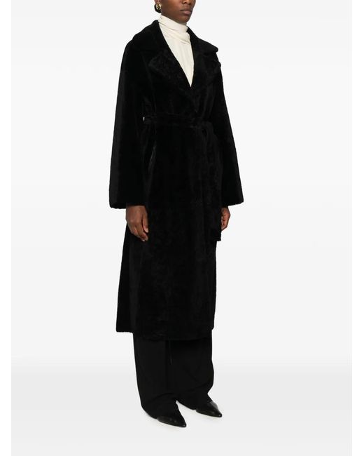 Arma Black Belted Shearling Coat