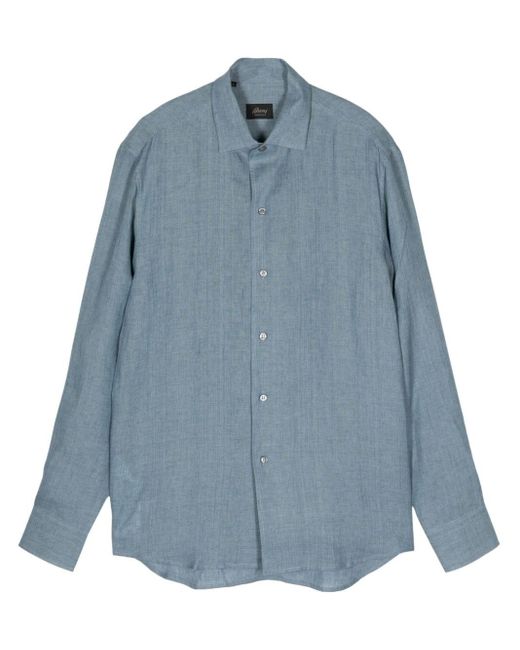 Brioni Blue Long-Sleeve Linen Shirt for men