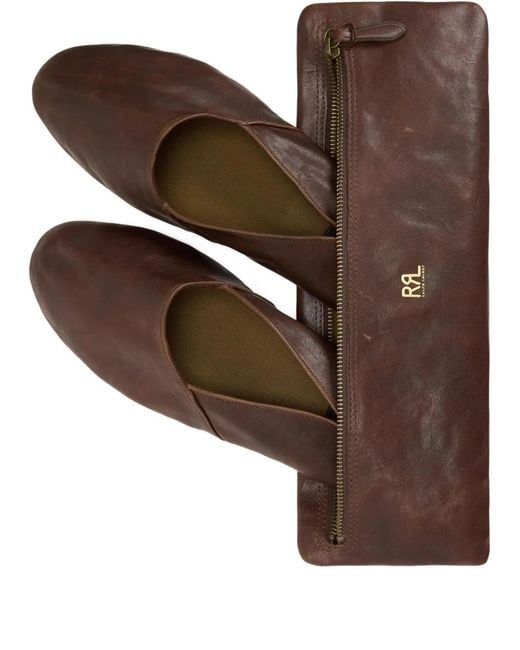 RRL Brown Leather Slip-On Slippers for men