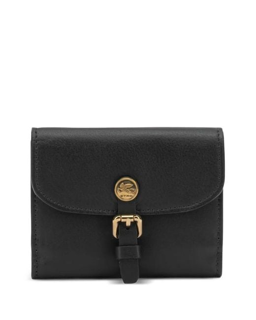 Etro Black Small Pony Buckle-Detail Leather Wallet
