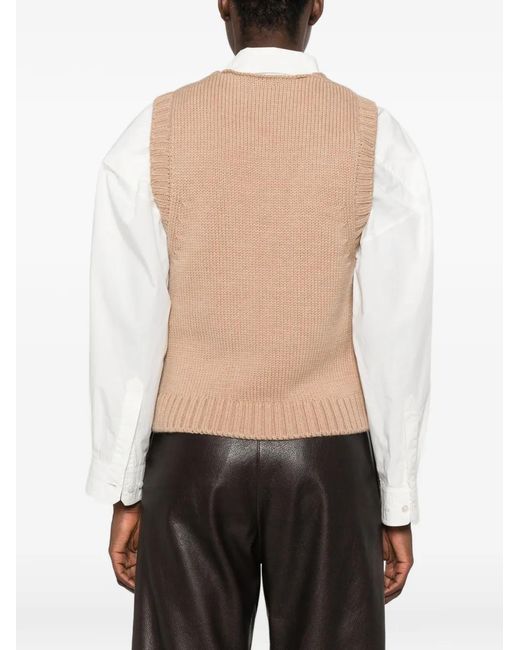 LAMRONS Natural V-Neck Ribbed-Knit Vest