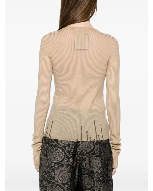 Uma Wang White Ribbed Frayed Top