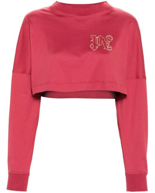 Palm Angels Monogram-Embroidered Cropped T-Shirt