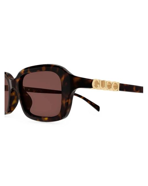 Gucci Brown Tortoiseshell-Effect Logo-Plaque Sunglasses